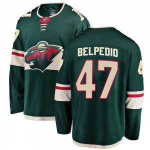 Breakaway Fanatics Branded Youth Louie Belpedio Green Home Jersey - NHL Minnesota Wild