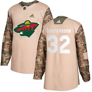 Authentic Adidas Youth Filip Gustavsson Camo Veterans Day Practice Jersey - NHL Minnesota Wild