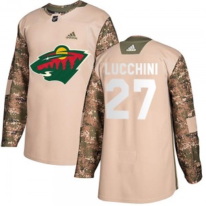Authentic Adidas Youth Jacob Lucchini Camo Veterans Day Practice Jersey - NHL Minnesota Wild