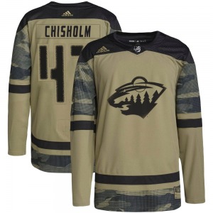 Authentic Adidas Youth Declan Chisholm Camo Military Appreciation Practice Jersey - NHL Minnesota Wild