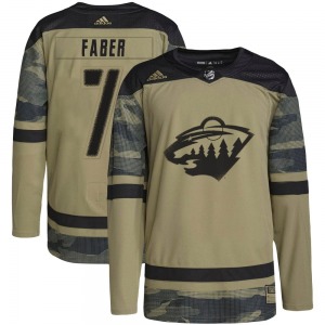 Authentic Adidas Youth Brock Faber Camo Military Appreciation Practice Jersey - NHL Minnesota Wild