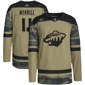 Authentic Adidas Youth Jon Merrill Camo Military Appreciation Practice Jersey - NHL Minnesota Wild