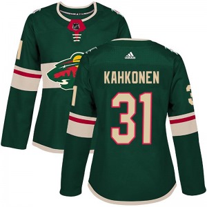 Authentic Adidas Women's Kaapo Kahkonen Green Home Jersey - NHL Minnesota Wild