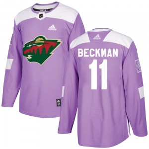 Authentic Adidas Youth Adam Beckman Purple Fights Cancer Practice Jersey - NHL Minnesota Wild