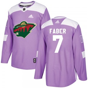 Authentic Adidas Youth Brock Faber Purple Fights Cancer Practice Jersey - NHL Minnesota Wild