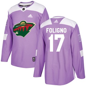 Authentic Adidas Youth Marcus Foligno Purple Fights Cancer Practice Jersey - NHL Minnesota Wild