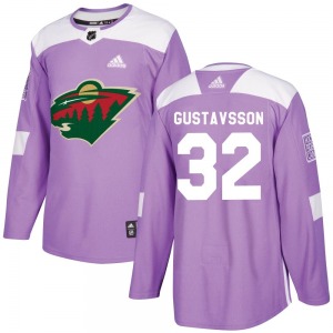 Authentic Adidas Youth Filip Gustavsson Purple Fights Cancer Practice Jersey - NHL Minnesota Wild
