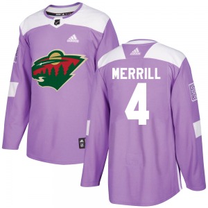 Authentic Adidas Youth Jon Merrill Purple Fights Cancer Practice Jersey - NHL Minnesota Wild