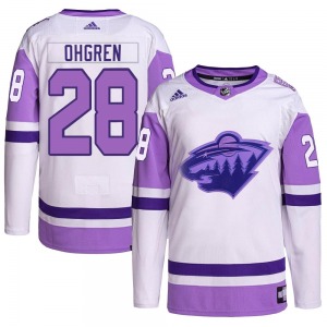 Authentic Adidas Adult Liam Ohgren White/Purple Hockey Fights Cancer Primegreen Jersey - NHL Minnesota Wild