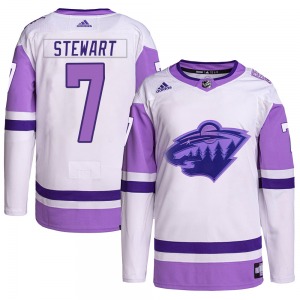 Authentic Adidas Adult Chris Stewart White/Purple Hockey Fights Cancer Primegreen Jersey - NHL Minnesota Wild