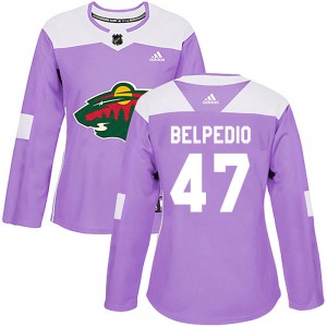 Authentic Adidas Women's Louie Belpedio Purple Fights Cancer Practice Jersey - NHL Minnesota Wild