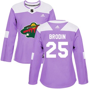 Authentic Adidas Women's Jonas Brodin Purple Fights Cancer Practice Jersey - NHL Minnesota Wild