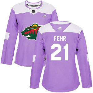 Authentic Adidas Women's Eric Fehr Purple Fights Cancer Practice Jersey - NHL Minnesota Wild