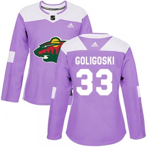 Authentic Adidas Women's Alex Goligoski Purple Fights Cancer Practice Jersey - NHL Minnesota Wild