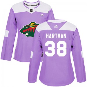 Authentic Adidas Women's Ryan Hartman Purple Fights Cancer Practice Jersey - NHL Minnesota Wild