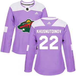 Authentic Adidas Women's Marat Khusnutdinov Purple Fights Cancer Practice Jersey - NHL Minnesota Wild