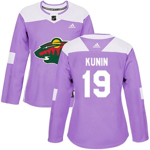 Authentic Adidas Women's Luke Kunin Purple Fights Cancer Practice Jersey - NHL Minnesota Wild