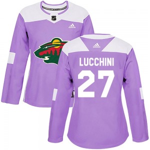 Authentic Adidas Women's Jacob Lucchini Purple Fights Cancer Practice Jersey - NHL Minnesota Wild