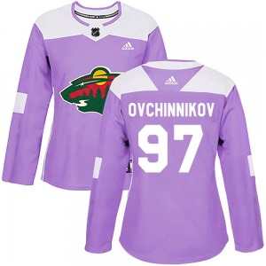 Authentic Adidas Women's Dmitry Ovchinnikov Purple Fights Cancer Practice Jersey - NHL Minnesota Wild