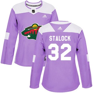 Authentic Adidas Women's Alex Stalock Purple Fights Cancer Practice Jersey - NHL Minnesota Wild