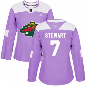 Authentic Adidas Women's Chris Stewart Purple Fights Cancer Practice Jersey - NHL Minnesota Wild
