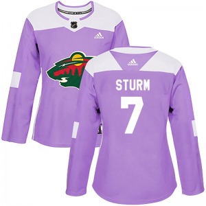 Authentic Adidas Women's Nico Sturm Purple Fights Cancer Practice Jersey - NHL Minnesota Wild