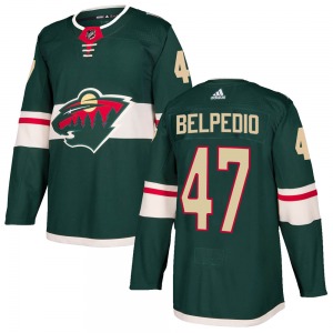 Authentic Adidas Youth Louie Belpedio Green Home Jersey - NHL Minnesota Wild
