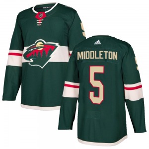 Authentic Adidas Youth Jake Middleton Green Home Jersey - NHL Minnesota Wild