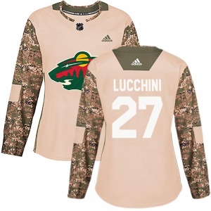 Authentic Adidas Women's Jacob Lucchini Camo Veterans Day Practice Jersey - NHL Minnesota Wild