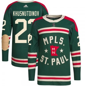 Authentic Adidas Youth Marat Khusnutdinov Green 2022 Winter Classic Player Jersey - NHL Minnesota Wild