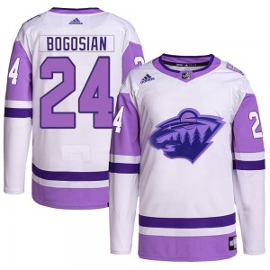 Authentic Adidas Youth Zach Bogosian White/Purple Hockey Fights Cancer Primegreen Jersey - NHL Minnesota Wild