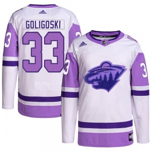 Authentic Adidas Youth Alex Goligoski White/Purple Hockey Fights Cancer Primegreen Jersey - NHL Minnesota Wild
