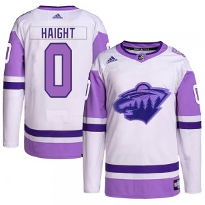 Authentic Adidas Youth Hunter Haight White/Purple Hockey Fights Cancer Primegreen Jersey - NHL Minnesota Wild