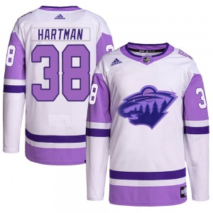 Authentic Adidas Youth Ryan Hartman White/Purple Hockey Fights Cancer Primegreen Jersey - NHL Minnesota Wild