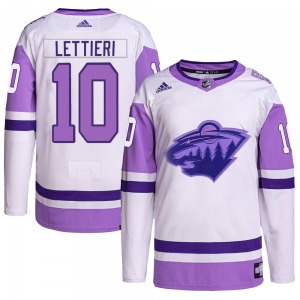 Authentic Adidas Youth Vinni Lettieri White/Purple Hockey Fights Cancer Primegreen Jersey - NHL Minnesota Wild