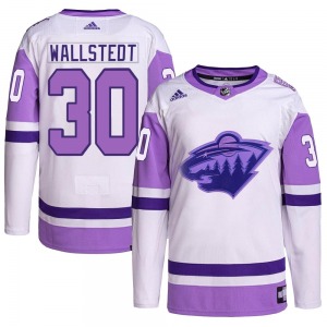 Authentic Adidas Youth Jesper Wallstedt White/Purple Hockey Fights Cancer Primegreen Jersey - NHL Minnesota Wild