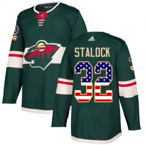 Authentic Adidas Youth Alex Stalock Green USA Flag Fashion Jersey - NHL Minnesota Wild
