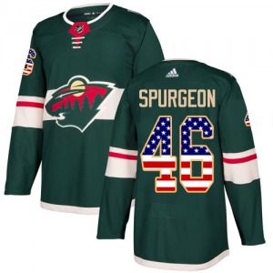 Authentic Adidas Youth Jared Spurgeon Green USA Flag Fashion Jersey - NHL Minnesota Wild