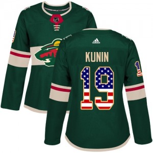 Authentic Adidas Women's Luke Kunin Green USA Flag Fashion Jersey - NHL Minnesota Wild