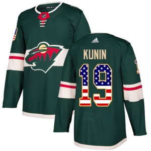Authentic Adidas Youth Luke Kunin Green USA Flag Fashion Jersey - NHL Minnesota Wild