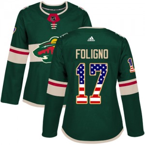 Authentic Adidas Women's Marcus Foligno Green USA Flag Fashion Jersey - NHL Minnesota Wild