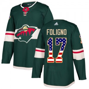 Authentic Adidas Youth Marcus Foligno Green USA Flag Fashion Jersey - NHL Minnesota Wild