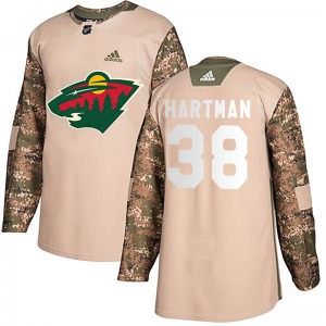 Authentic Adidas Youth Ryan Hartman Camo Veterans Day Practice Jersey - NHL Minnesota Wild