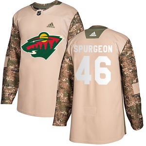 Authentic Adidas Youth Jared Spurgeon Camo Veterans Day Practice Jersey - NHL Minnesota Wild