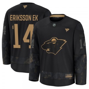 Premium Fanatics Youth Joel Eriksson Ek Black 2024 Military Appreciation Practice Jersey - NHL Minnesota Wild