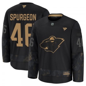 Premium Fanatics Youth Jared Spurgeon Black 2024 Military Appreciation Practice Jersey - NHL Minnesota Wild