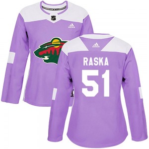 Authentic Adidas Women's Adam Raska Purple Fights Cancer Practice Jersey - NHL Minnesota Wild