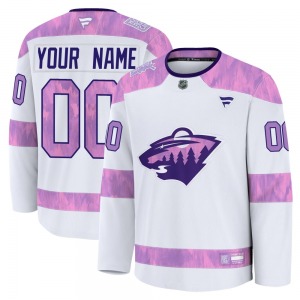 Premium Fanatics Adult Custom White Custom 2024 Hockey Fights Cancer Practice Jersey - NHL Minnesota Wild