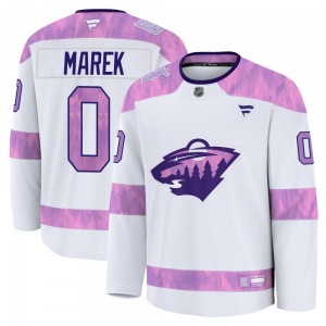 Premium Fanatics Adult Bradley Marek White 2024 Hockey Fights Cancer Practice Jersey - NHL Minnesota Wild