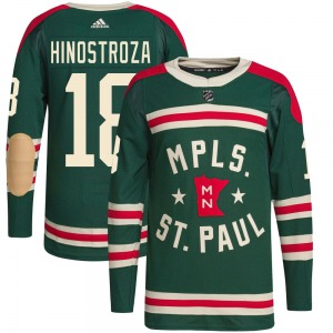 Authentic Adidas Youth Vinnie Hinostroza Green 2022 Winter Classic Player Jersey - NHL Minnesota Wild
